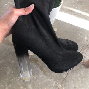 Clear/black ombré heeled boots